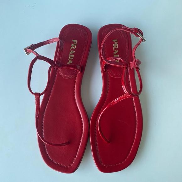 Prada NWT Red Leather Minimalist Ankle-Strap Sandals Size-8.5  “THE PRADA THONG - Picture 8 of 12